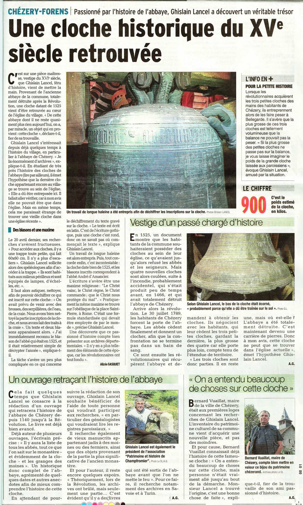 cloche retrouv&eacute;e de l'abbaye de Ch&eacute;zery